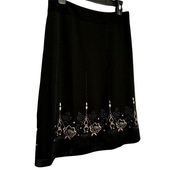 Dark Academia Black Gold Embroidery Skirt Size 4 A-line Side Zip Whimsy Preppy - Picture 6 of 9